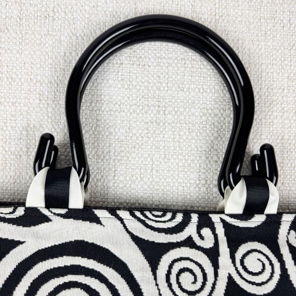 Pee Dee Bee Designes Bag Purse Black White Ribbon Detail 12”x 10” x 5” Handbag - Picture 3 of 13